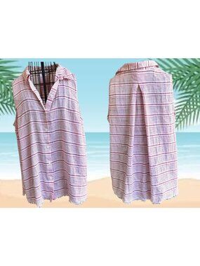 Beach Lunch Lounge Sleeveless Swimsuit Cover Up Large Pink White Cruise Vacation